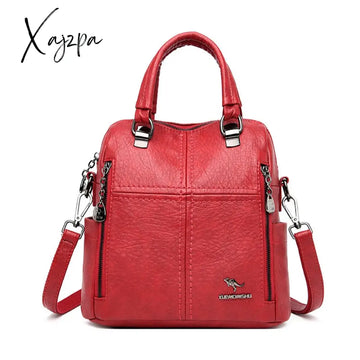 Xajzpa - Hot Leather Luxury Handbags Women Bags Designer Multifunction Shoulder For Travel Back